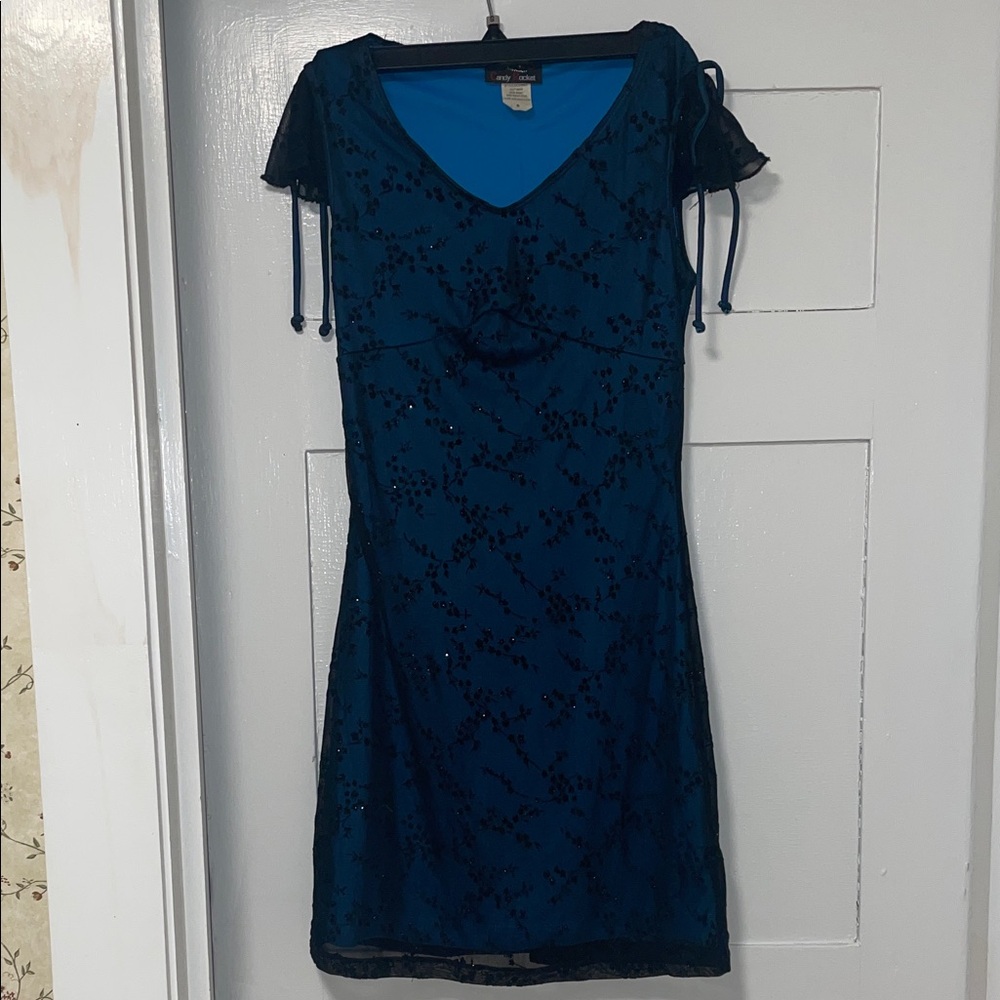 Candy Rocket Blue Dress with Sparkly Sheer Overlay